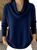 Women's New Draped Neck Pullover Sweater, Simple & Elegant Round Neck Knit Top, Suitable for Spring, Autumn and Winter