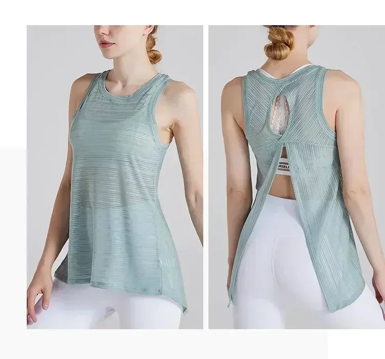 Sexy Sleeveless Backless Sports T-Shirt Women's Gym Tank Top Loose Sportswear Breathable Workout Tank Top Fitness Yoga Dance