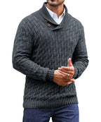 Men's Sweater Spring Shawl Collar Pullover Solid Color Sweater Casual Cable Knit Button-Up Pullover High Quality Tops US Size