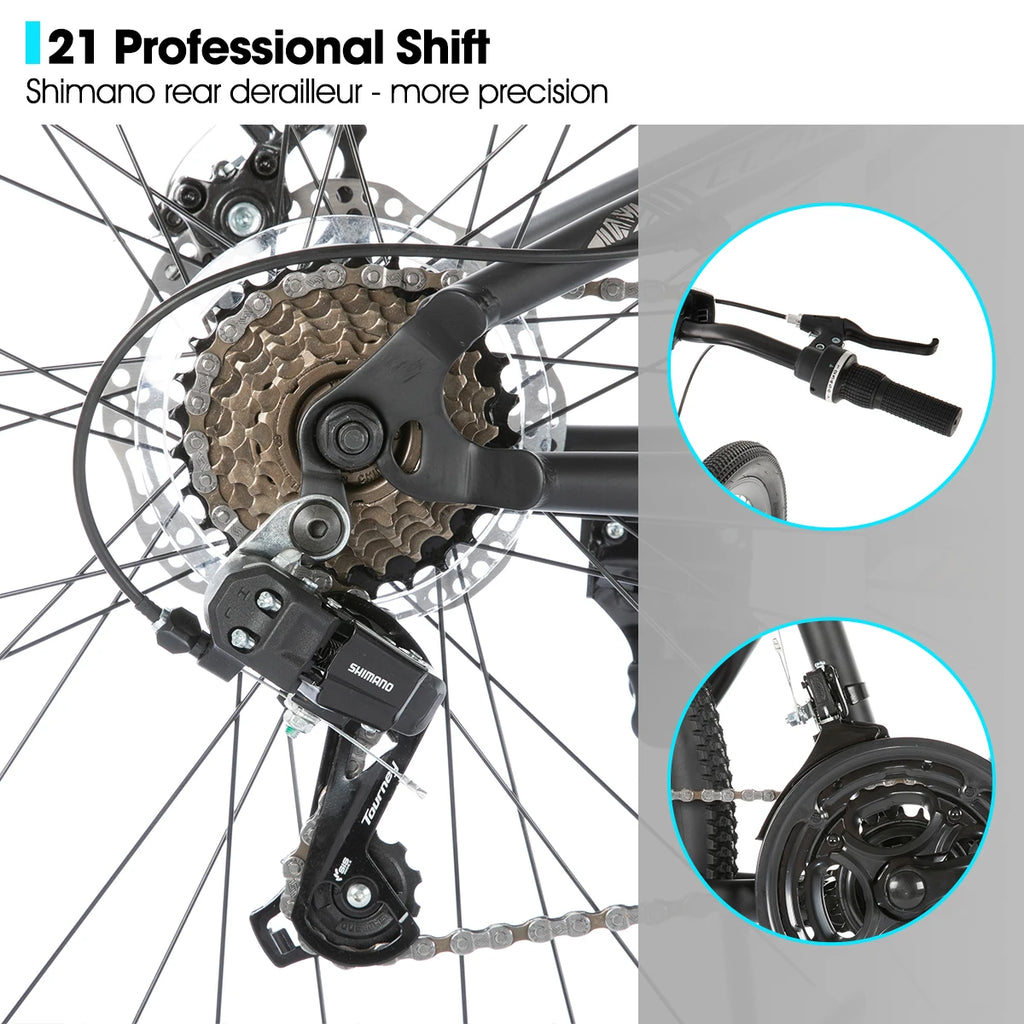 Hiland Full Suspension Mens Mountain Bike, 21 Speed, 26 Inch Wheel, Dual Disc Brake Bike for Men Womens Adult Bicycle