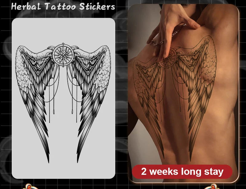 Magic Juice Ink Waterproof Tattoo Stickers Full Back Large Size Herbal Juice Temporary Tattoos Men Body Art Dragon Tiger