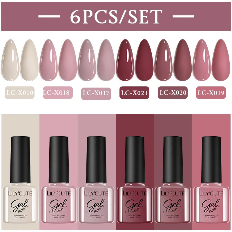 LILYCUTE Nail Gel Polish Set Pink Green Spring DIY Nail Art Design Long Lasting Soak Off UV Gel Manicure Painting Gel Vernis Kit