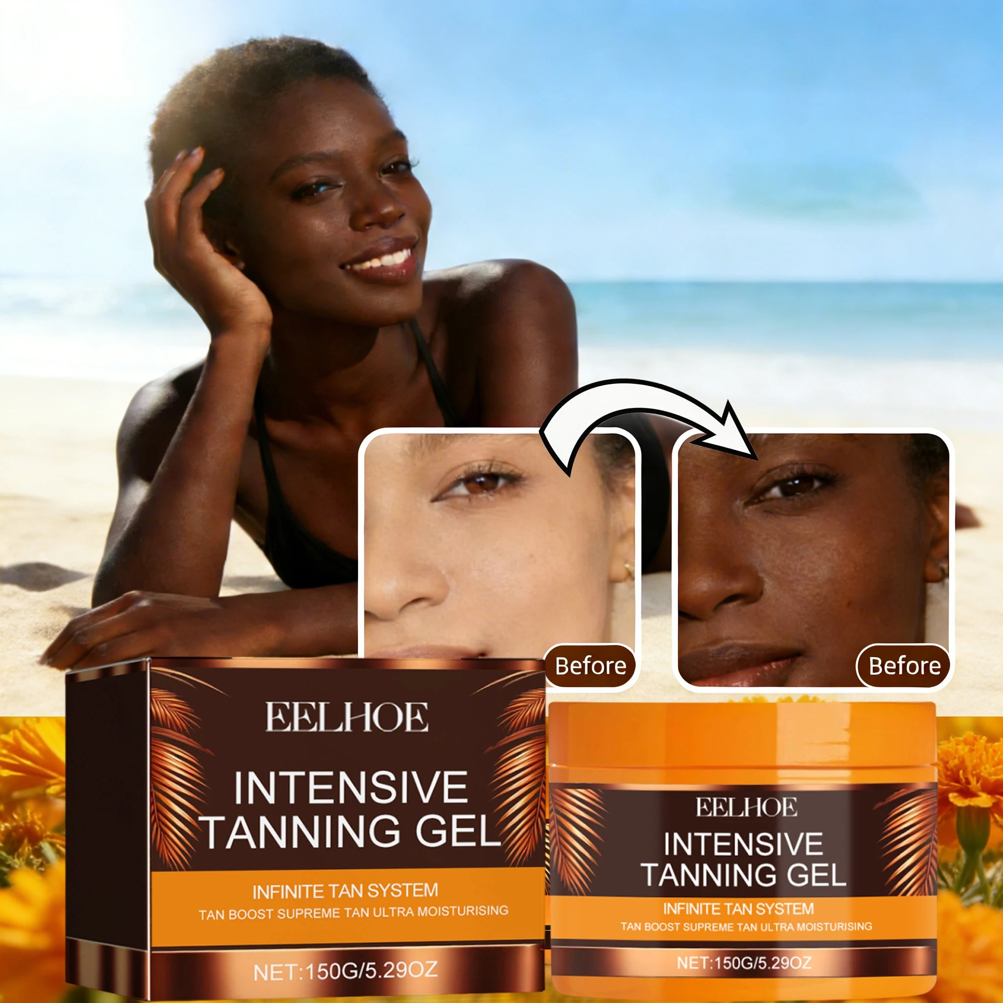 Intensive Tanning Gel & Cream Set Accelerator Bronzing Dark Skin Long Lasting Moisturizing Face Body Sunless Self Tanning Cream Ürün ana görseli