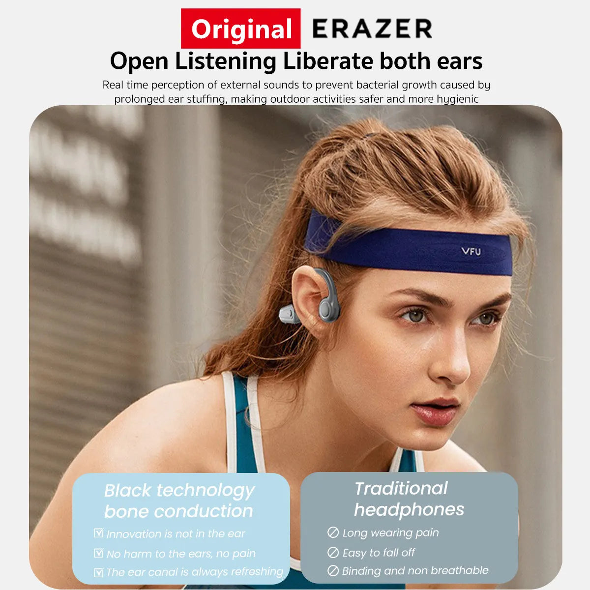 Original ERAZER XF22 Earphone Bluetooth 5.4 Sports Wireless Headphones Bone Conduction Headsets with Mic Neckband headphones