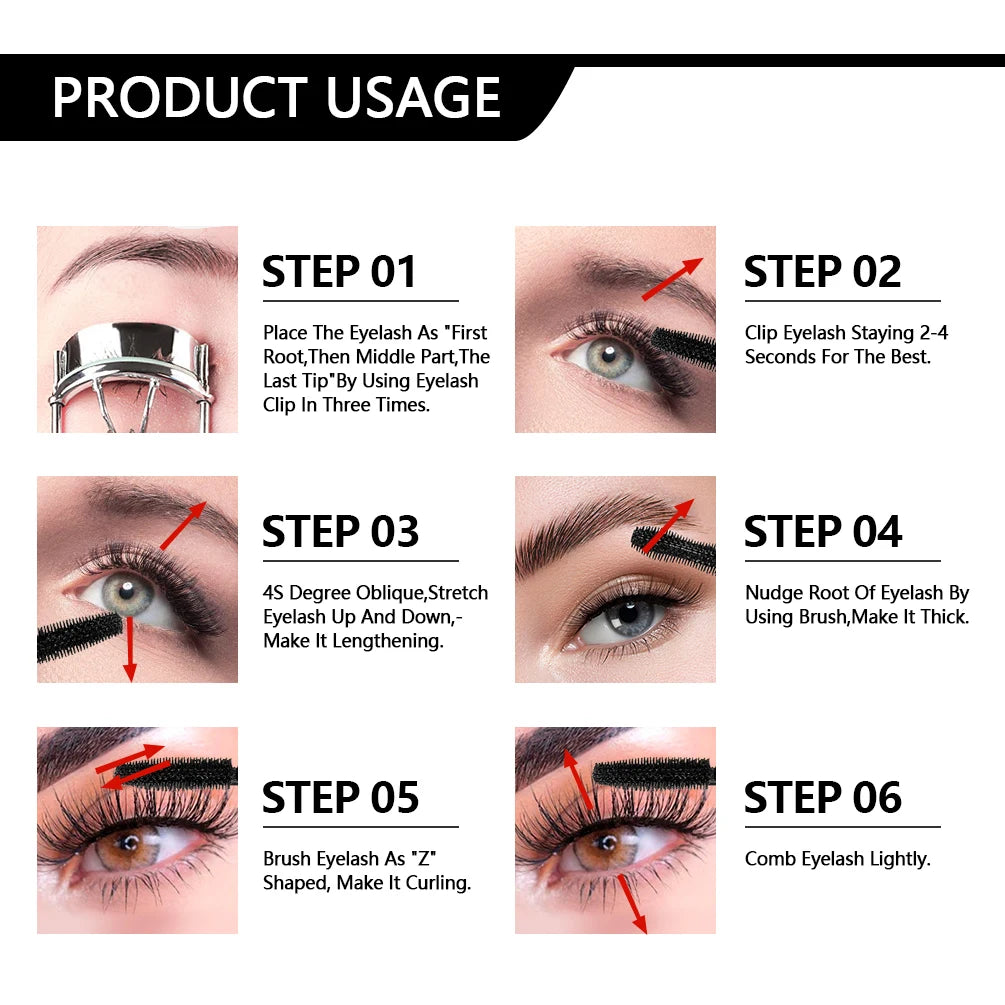 QIBEST 4D Black Mascara Waterproof Lengthening Curling Eye Lashes Rimel Mascara Silk Fiber Women Mascara Extra Volume 5g Makeup