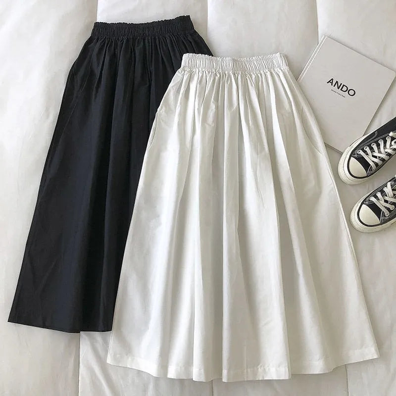 Women Black skirt midi High waist korean style Pleated a line Vintage Clothing 2026 new Summer Casual Fashion Ladies Work Wear