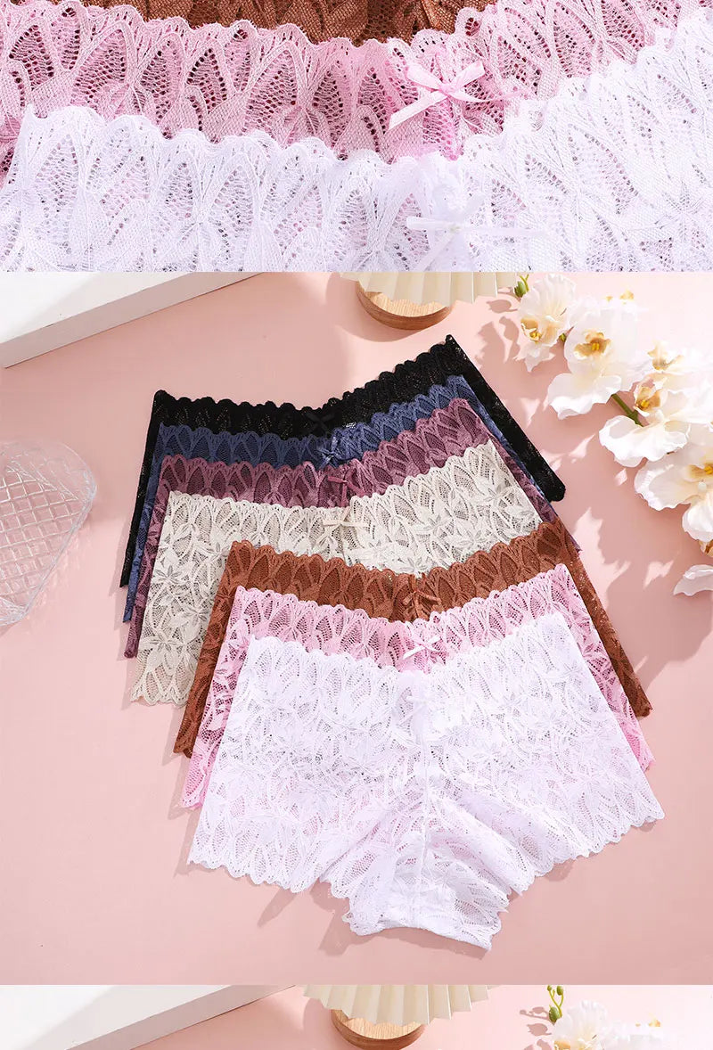 FINETOO 2Pcs Lace Four Shorts Women Low-Rise Panties Floral Underwear S-XL Girls Sexy Panties Ladies Lace Underpants Lingerie