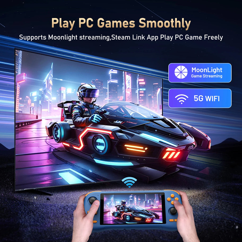 K56 Android 14 portable gaming console with 5.5-inch touchscreen and over 50 retro video game emulators for DC/MAME/SS