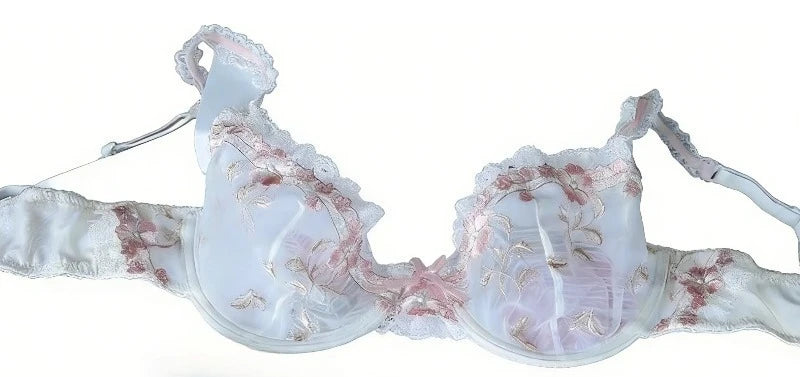French Style Minimiser Bra Set | Big Size Unpadded Lace Half Cup, Large Cup Thin Anti-Sagging Sheer Lingerie Set BANERDANNI Bras