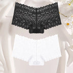 FINETOO 2Pcs Lace Four Shorts Women Low-Rise Panties Floral Underwear S-XL Girls Sexy Panties Ladies Lace Underpants Lingerie