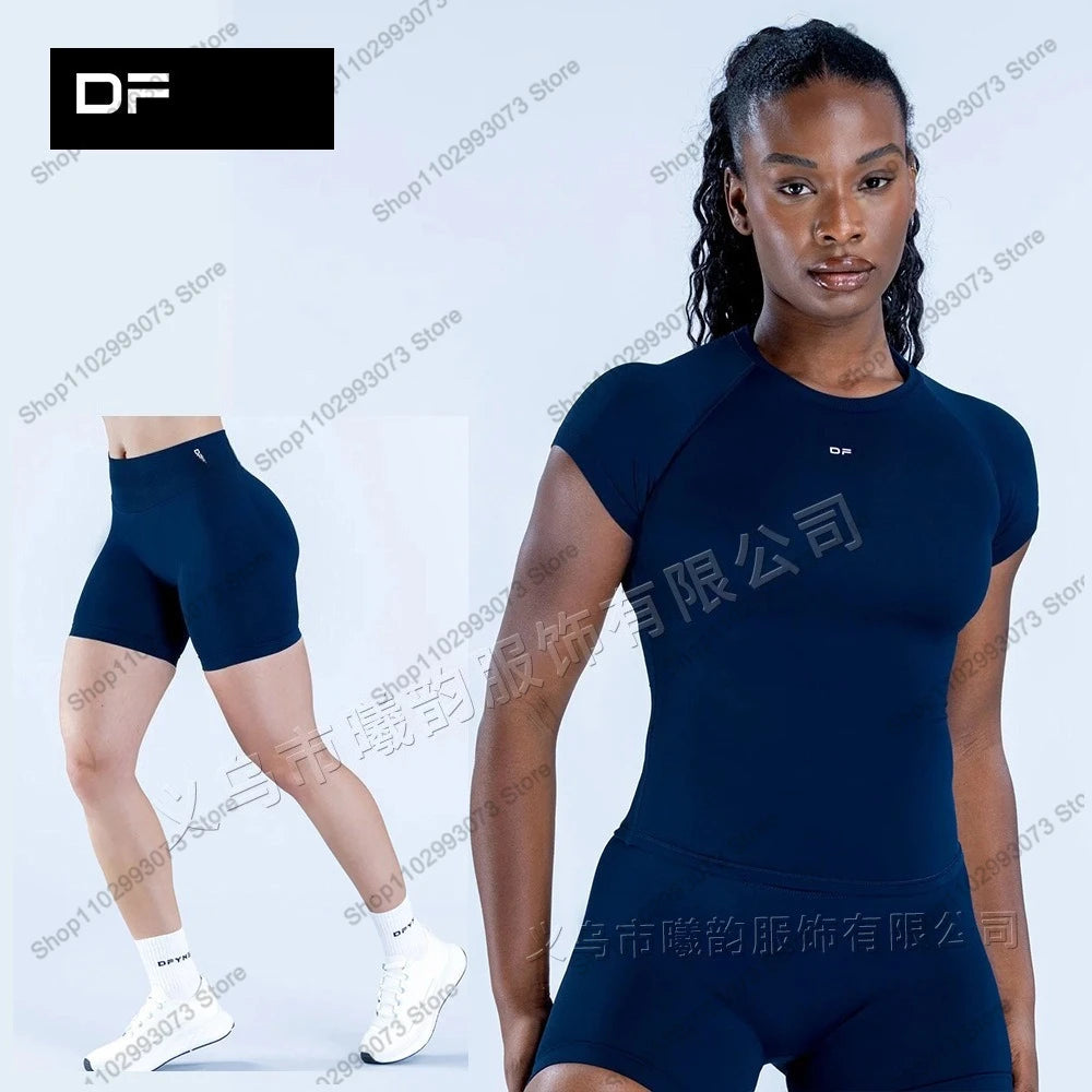 Women's Seamless 2 Piece Yoga Outfit Short Sleeve Top  High Waist Leggings/Shorts Gym Workout Activewear for Fitness Daily Wear