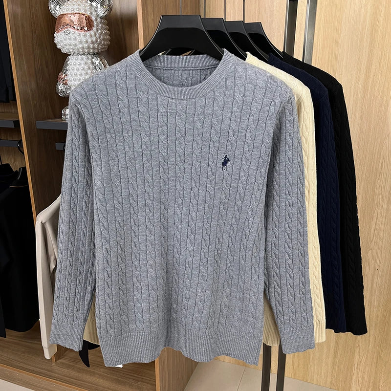 Luxury Men's Brand Spring High Quality Knit Sweater Round Neck Jacquard Embroidery Long Sleeves Pullover Leisure Fashion Men's C