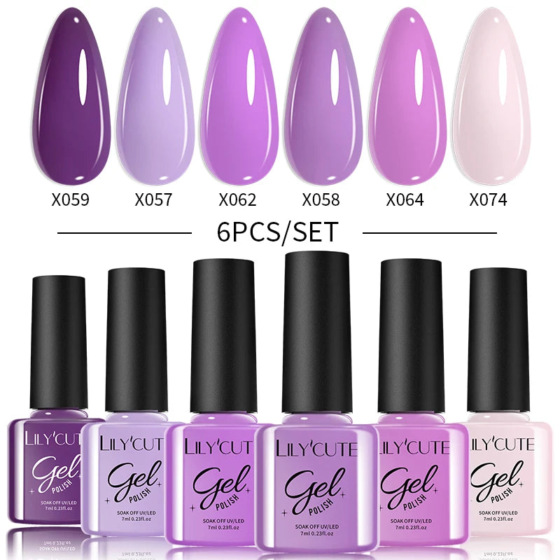 LILYCUTE 6PCS Gel Nail Polish Set Summer Neon Nail Gel Kits For DIY Nail Vernis Semi Permanent UV Lamp Gellak Nail Varnish Set