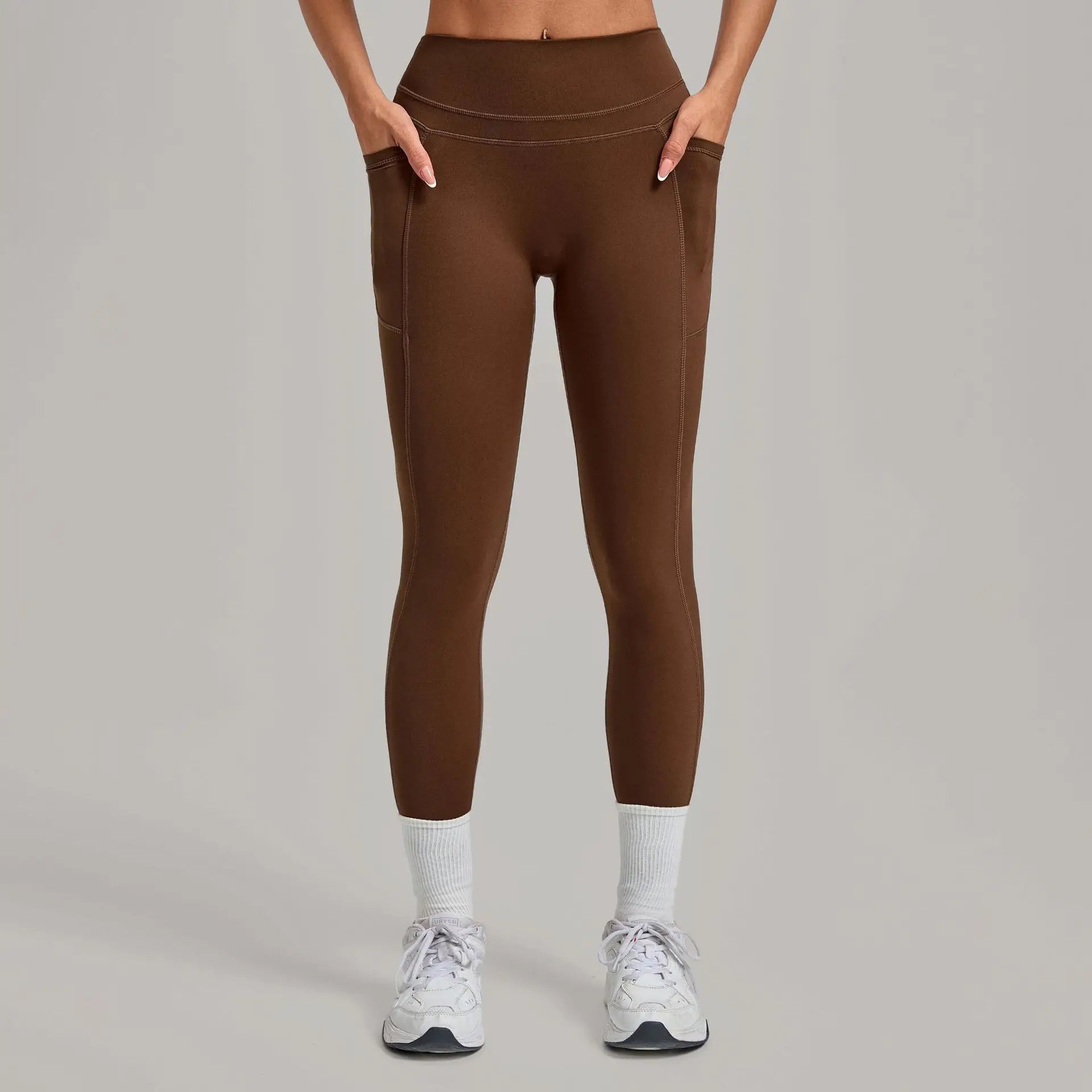 Women's Gym High-waisted High-stretch Yoga Pants with Side Pockets Leggings Workout Running Tights Quick-dry Fitness Trousers