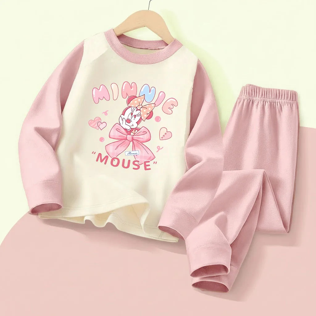DISNEY Autumn and Winter Girls Comfy Soft Sleepwears Set Kids Casual Home Clothing Set Minnie Printed Child  Pijamas 0-10years