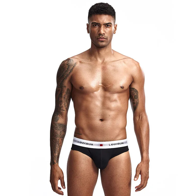3pcs【LORIEN CREST】Men's Pure Cotton Low Waist Elastic Sexy Loose Breathable Youth Pant Headband Underwear Summer Cotton Briefs