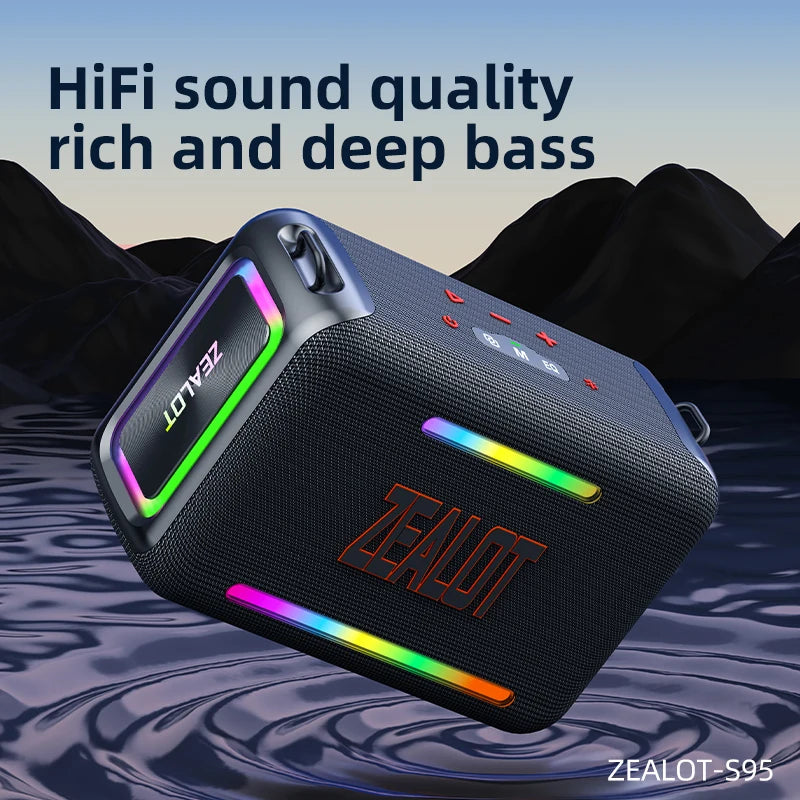 zealot-S95 Portable Bluetooth Speaker Waterproof 120W High Power RGB Colorful Light Wireless Subwoofer 360 Stereo Surround TWS