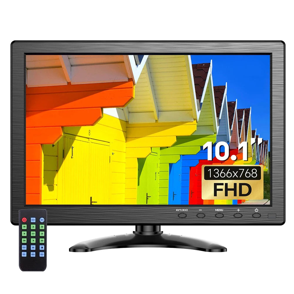 Eyoyo EM101AD 10-inch Security Monitor 1366x768 HD Resolution LCD Screen Desktop Monitor Supports Wall Mounted, HDMI VGA AV BNC USB Input, Built-in Speakers, Second Display for Computer PC CCTV Camera NVR Main image