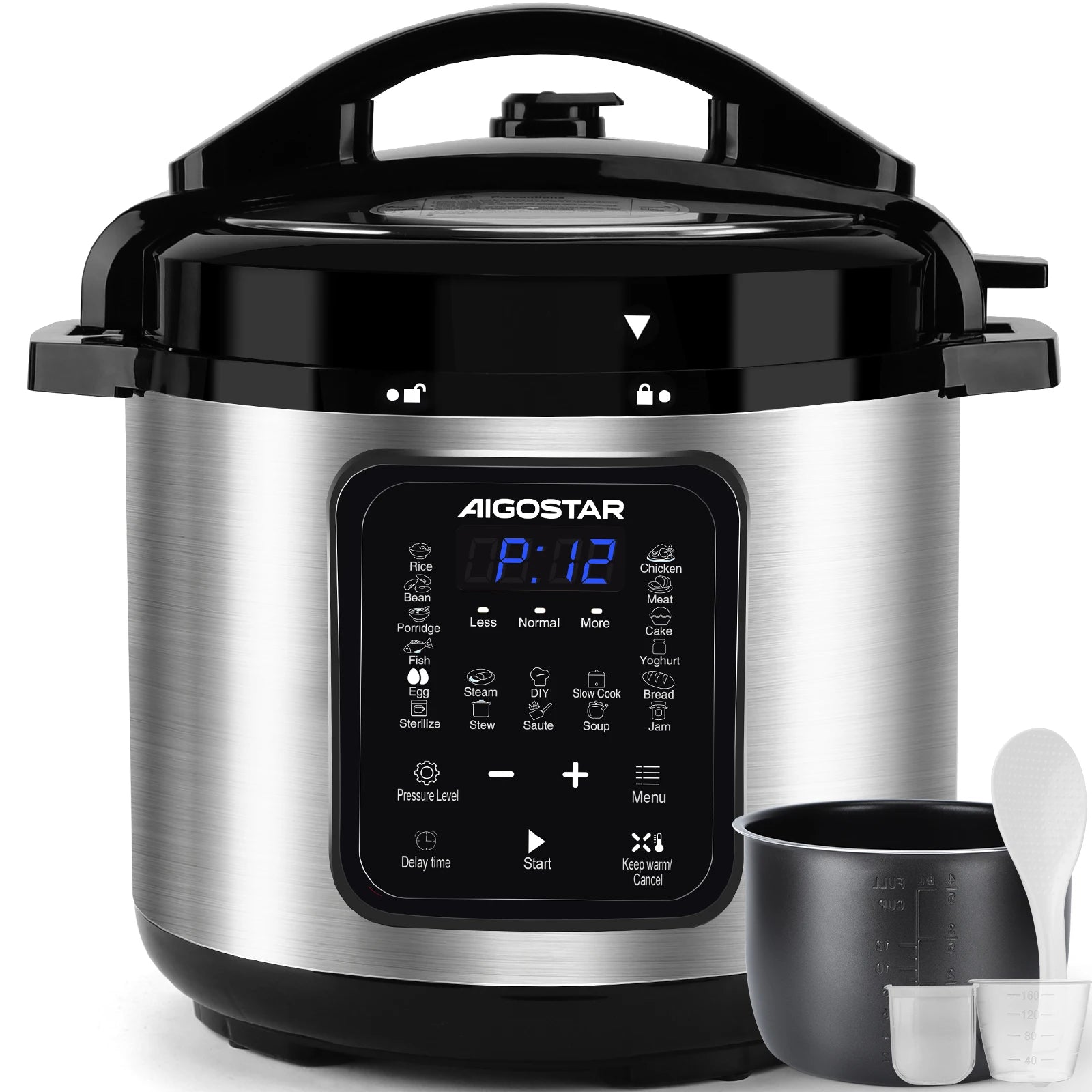 Aigostar Pressure Cooker 6L, 18-in-1 Multicooker, Keep Warm, Non-Stick Coating, Easy Cleaning, Digital Touchscreen, 1000W Pressu Ürün ana görseli