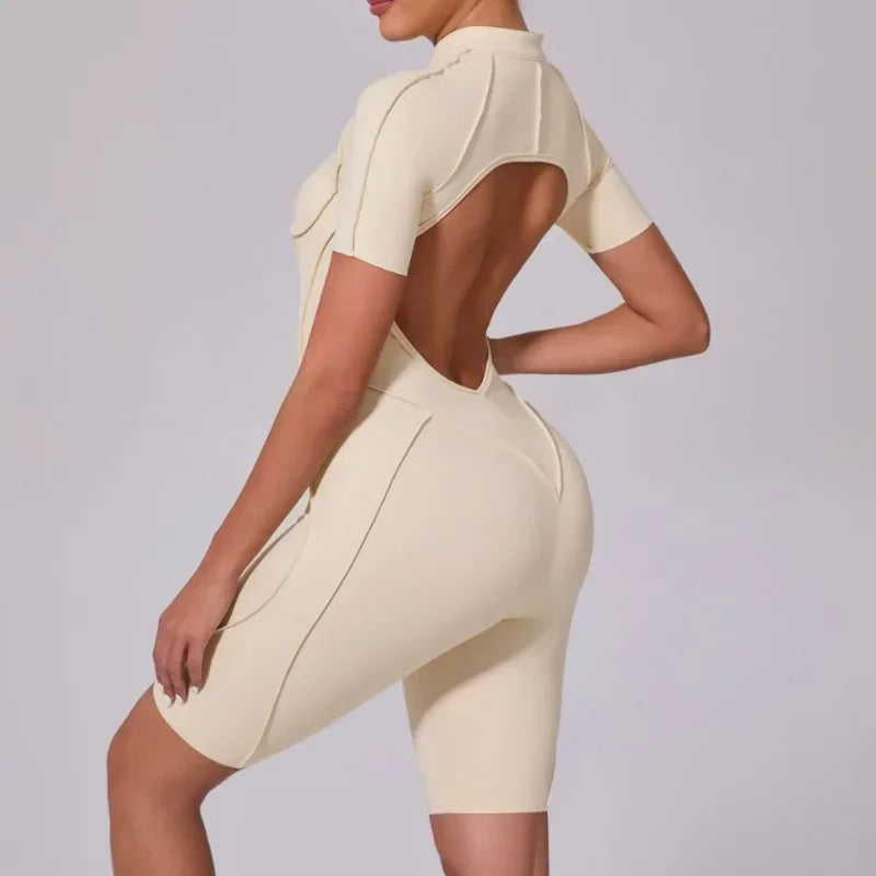 Women's Tracksuit Gym Workout Sports Clothes Outfit Zipper Jumpsuit Yoga Fitness Overalls Set Open Back Bodysuits Suit for Women