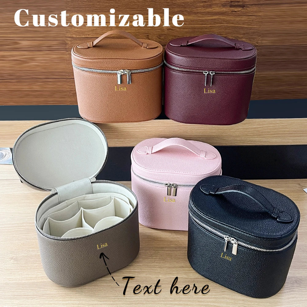 Large-capacity PU leather cosmetic box with internal storage box, customizable names and letters, travel portable cosmetic bag Ürün ana görseli