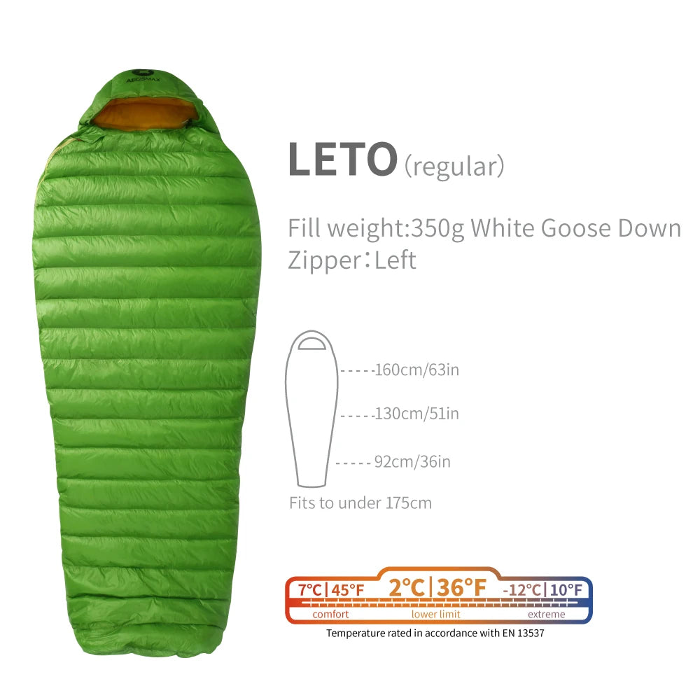 AEGISMAX LETO & NANO 700FP Ultra Dry Goose Down Sleeping Bag Ultralight Down Sleeping Bag for Camping and Hiking