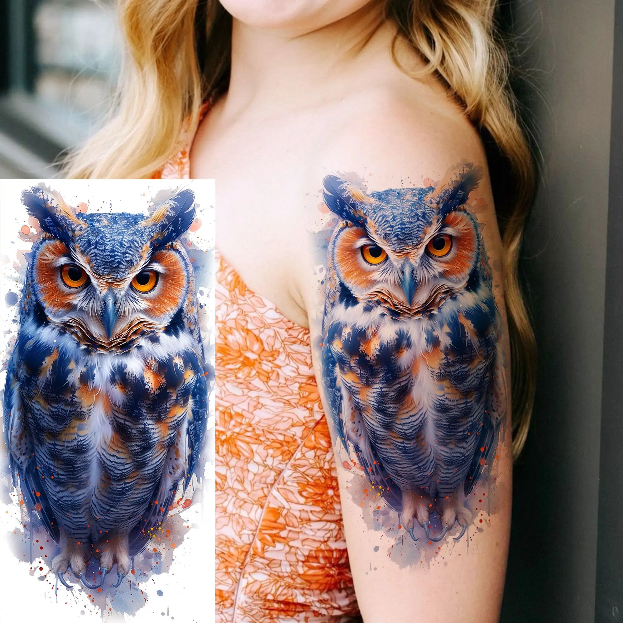 1 Sheet Unique Watercolr Lion Tiger Animals Temporary Tattoos Long Lasting Waterproof Fox Owl Fake Tattoo Sticker Body Art Tatoo