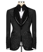 Luxury Costume Men Suit 2 Piece Sets Rhinestones Crystals Shawl Lapel Custom Wedding Slim Fit Tuxedos Blazer For Groom