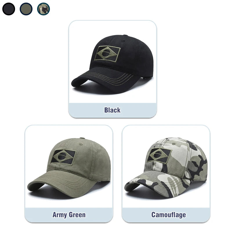 Unisex Brazilian Flag Embroidery Tactical Baseball Cap Classic Fashion Men and Women Outdoor Leisure Sports Summer Sunshade Hat