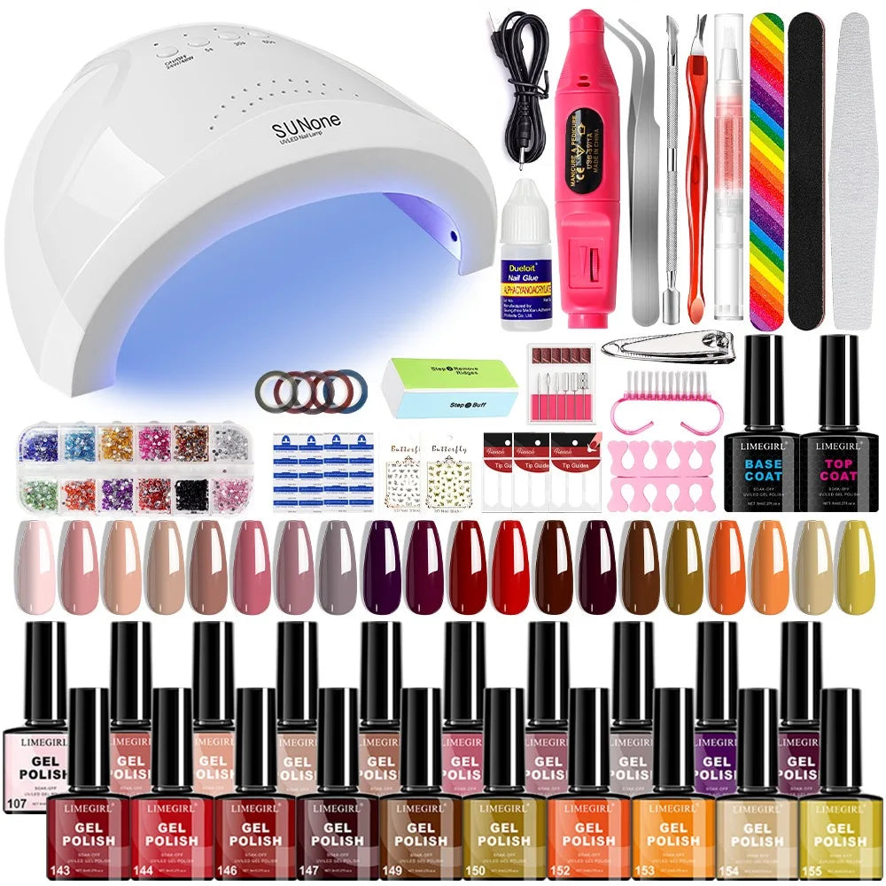 20-Color Nail Art Kit with LED Light Nail File Polishing Machine Glitter Diamond Tools Set for Professional And Home Use Main image