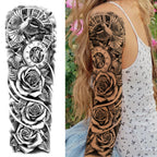 1 Sheet Full Arm Compass Zeus Skull Tiger Lion Flower Temporary Tattoos Sleeve For Men Women Adults Fake Temp Sticker Tattoo