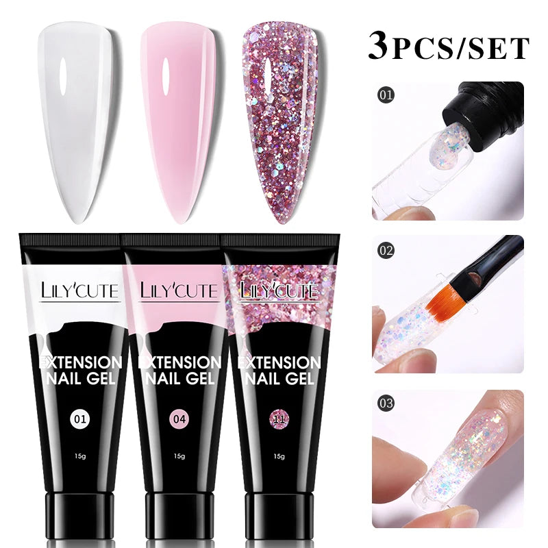 LILYCUTE 15ml Extension Gel Nail Polish Set Quick Nail Prolong With Extend Mold Nail Tips Acrylic Solution Manicure Tools Kit