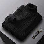 Autumn New Men's Turtleneck Jacquard Sweater Solid Color Knitted Pullover Casual Warmth High Elastic Versatile Male Sweatwear