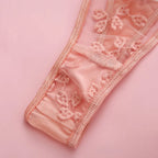 Lace Lingerie Set 3PC Sheer Bra Garter Belt Half Cup PushUp Underwear for Women