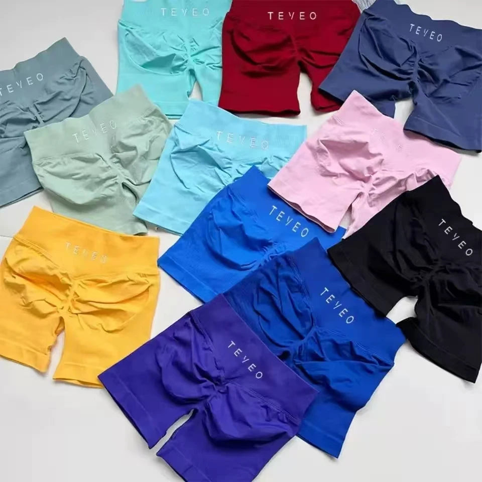 TEVEO Short De Yoga Femme Extensible Respirant Pêche Hanche Hanche Fitness Short de Course Hanche Haute Stretch Mèches De Sueur Ürün ana görseli