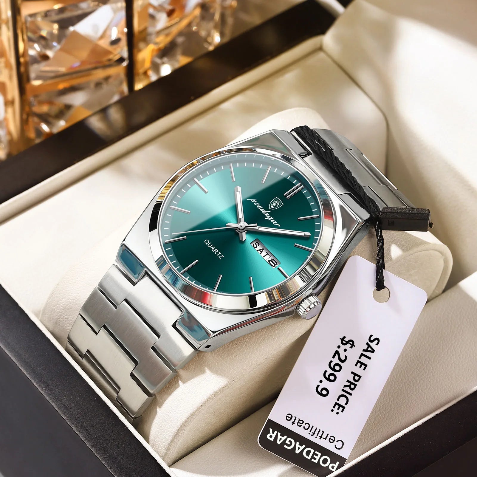 POEDAGAR Luxury Men's Watches Waterproof Luminous Date Week Men Watch Stainless Steel Casual Fashion Quartz Man Wristwatch Reloj Ürün ana görseli