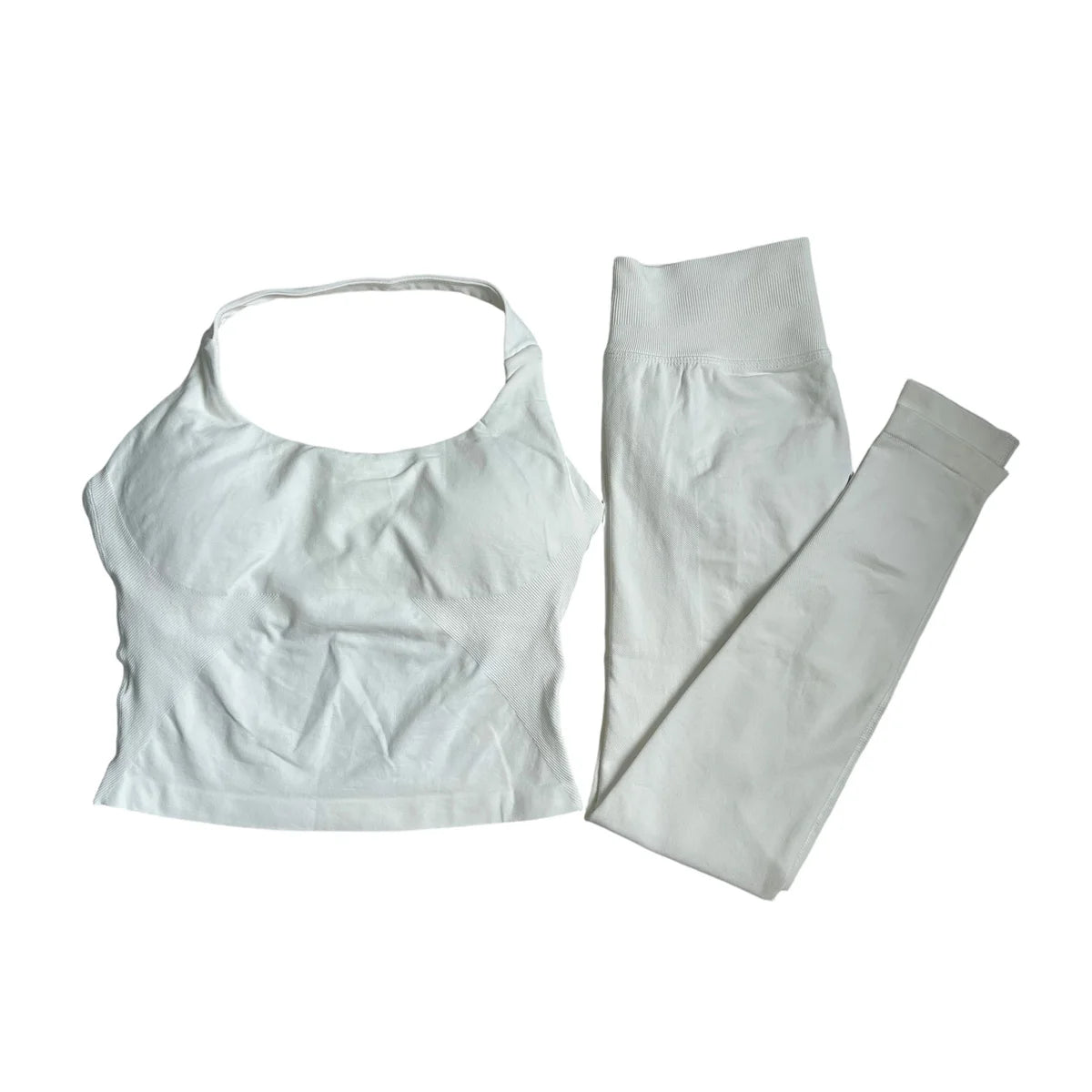 Halter Top Leggings 2-Piece Set Seamless Halterneck Backless Yoga Top+Scrunch Booty Leggings Fitness Gym 2pcs Set