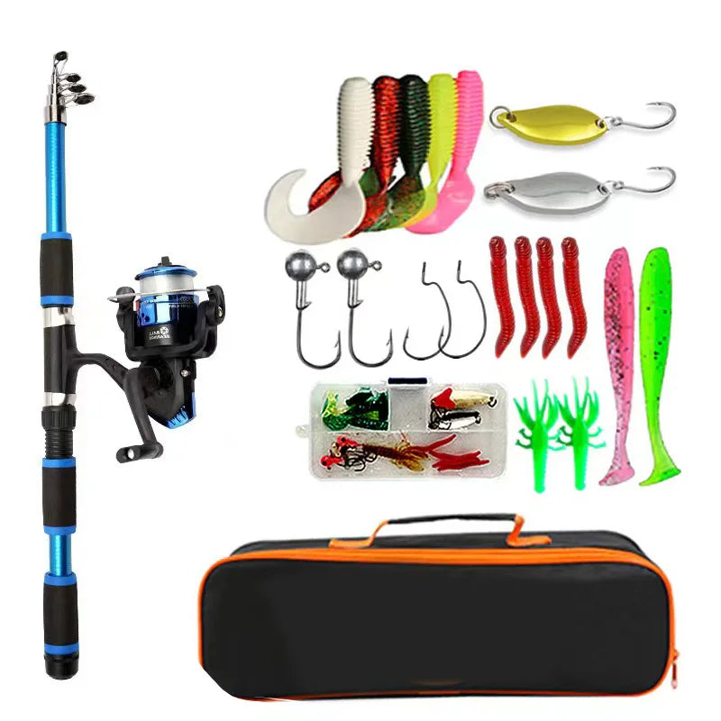 Fishing Pole Set Full Kits With Telescopic Fishing Rod And Spinning Reel Baits Hooks Travel Pole Set Ürün ana görseli