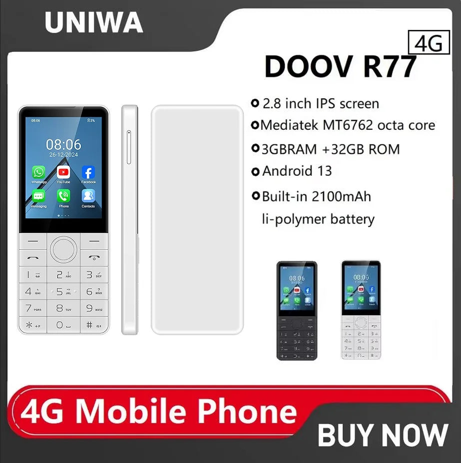 NEW DOOV R77 4G Touch Keyboard Google Phone Android 13 2.8" Screen 3GB+32GB 2100mAh Volte Call Whatsapp Cell Hebrew Arabic Phone Ürün ana görseli