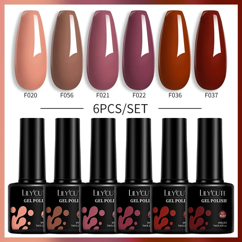 LILYCUTE 6PCS Gel Nail Polish Set Summer Neon Nail Gel Kits For DIY Nail Vernis Semi Permanent UV Lamp Gellak Nail Varnish Set