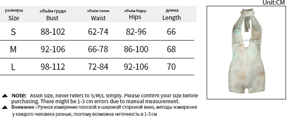 GlamGaze Halter Neck Keyhole Tie Dye Romper For Women Deep V Bodycon Shorts Jumpsuit Party Club Casual Daily Streetwear Outfit