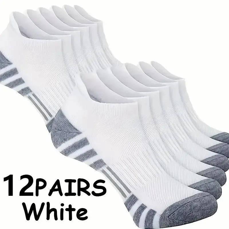 12 Pairs Men Breathable Sports Ankle Socks Arch Support Design for All Seasons Comfortable Durable Running Fitness Casual Socks