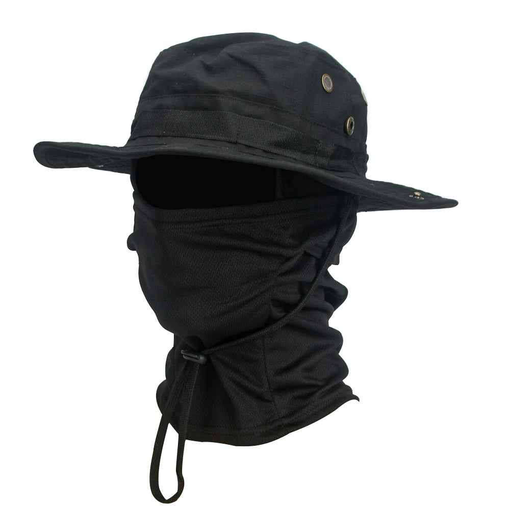 2Pcs/Set Men's Sun Protection Wide Brim Hat With Balaclava Mix Set Breathable Hunting Hat Outdoor Camping Hiking Fishing Cap Ürün ana görseli