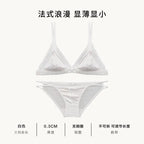 French Style Sweet Triangle Cup Lingerie Set Women Satin Lace Wireless Small Bust Gathered Thin Fabric Sexy Soft Underwear S-XL