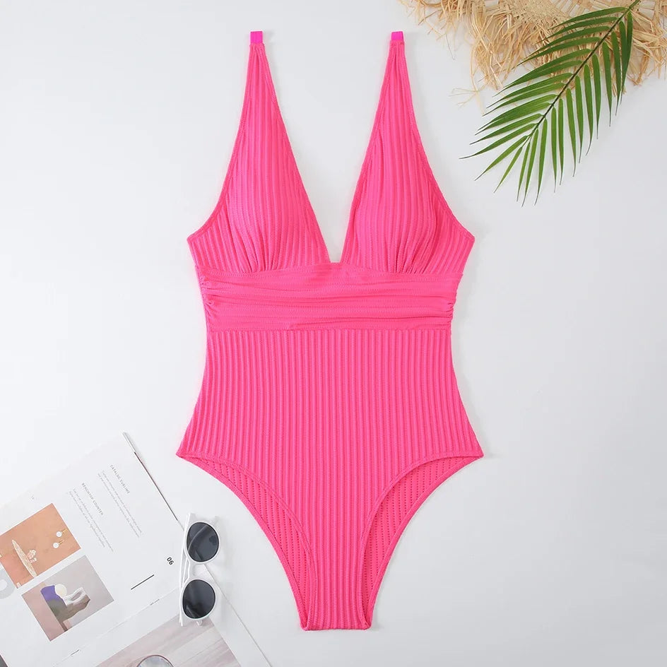 Deep V One Piece Swimsuit Women 2024 Push Up Swimwear Female Sexy Summer Beachwear Swim for Bathing Suits Micro Korean Monokini