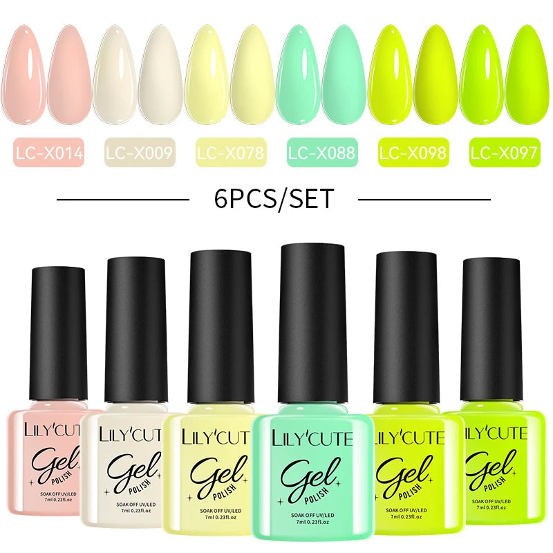 LILYCUTE Nail Gel Polish Set Pink Green Spring DIY Nail Art Design Long Lasting Soak Off UV Gel Manicure Painting Gel Vernis Kit