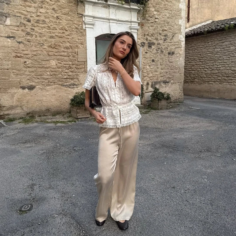 Women Solid Lapel Full Sleeves Pant Suits Chic Single Breasted Wide-leg Long Pants Sets 2026 Lady  Casual Daily Loose Fit Outfit