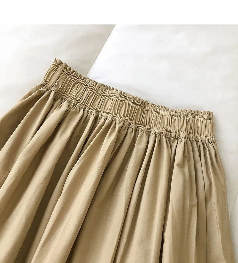 Women Black skirt midi High waist korean style Pleated a line Vintage Clothing 2026 new Summer Casual Fashion Ladies Work Wear