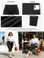 Plus Size Leggings with Pockets for Women - Black High Waisted Tummy Control Soft Yoga Pants for Gym Workout