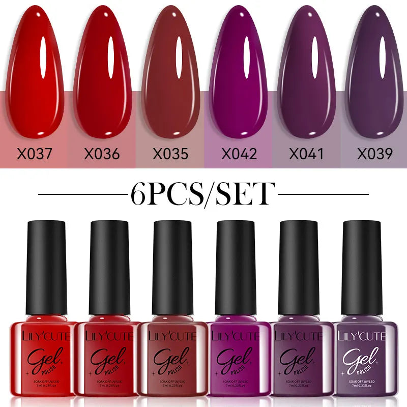 LILYCUTE 6PCS Gel Nail Polish Set Summer Neon Nail Gel Kits For DIY Nail Vernis Semi Permanent UV Lamp Gellak Nail Varnish Set